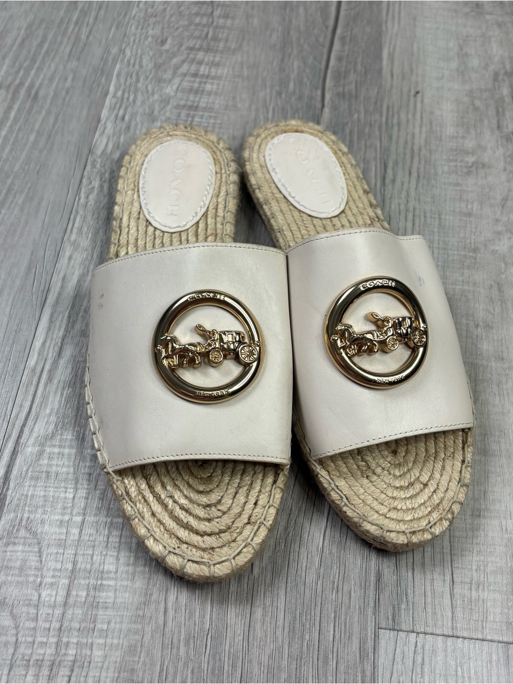 Coach Corey Leather Espadrille Slides White Size 7.5